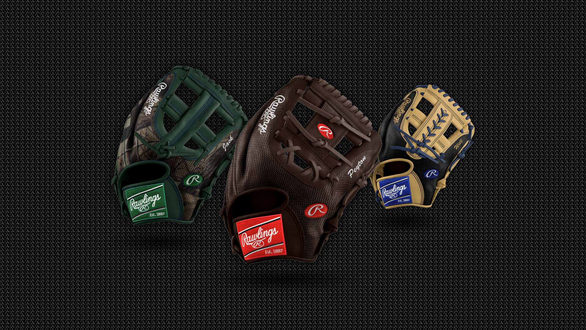 Rawlings camo, black, and brown mesh. Ball Gloves Online